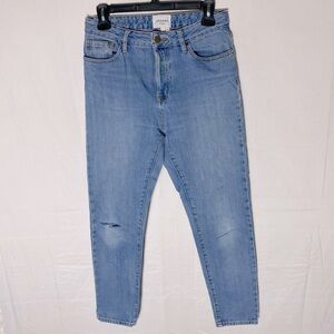 Sezane Denim Light Wash Distressed Button Fly Med High Rise Relaxed Fit Jeans 26